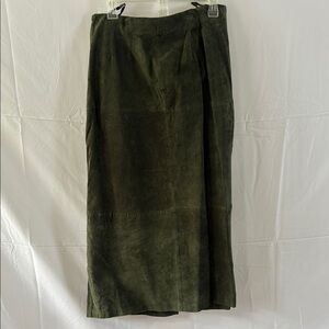 Olive Green Suede Midi Skirt